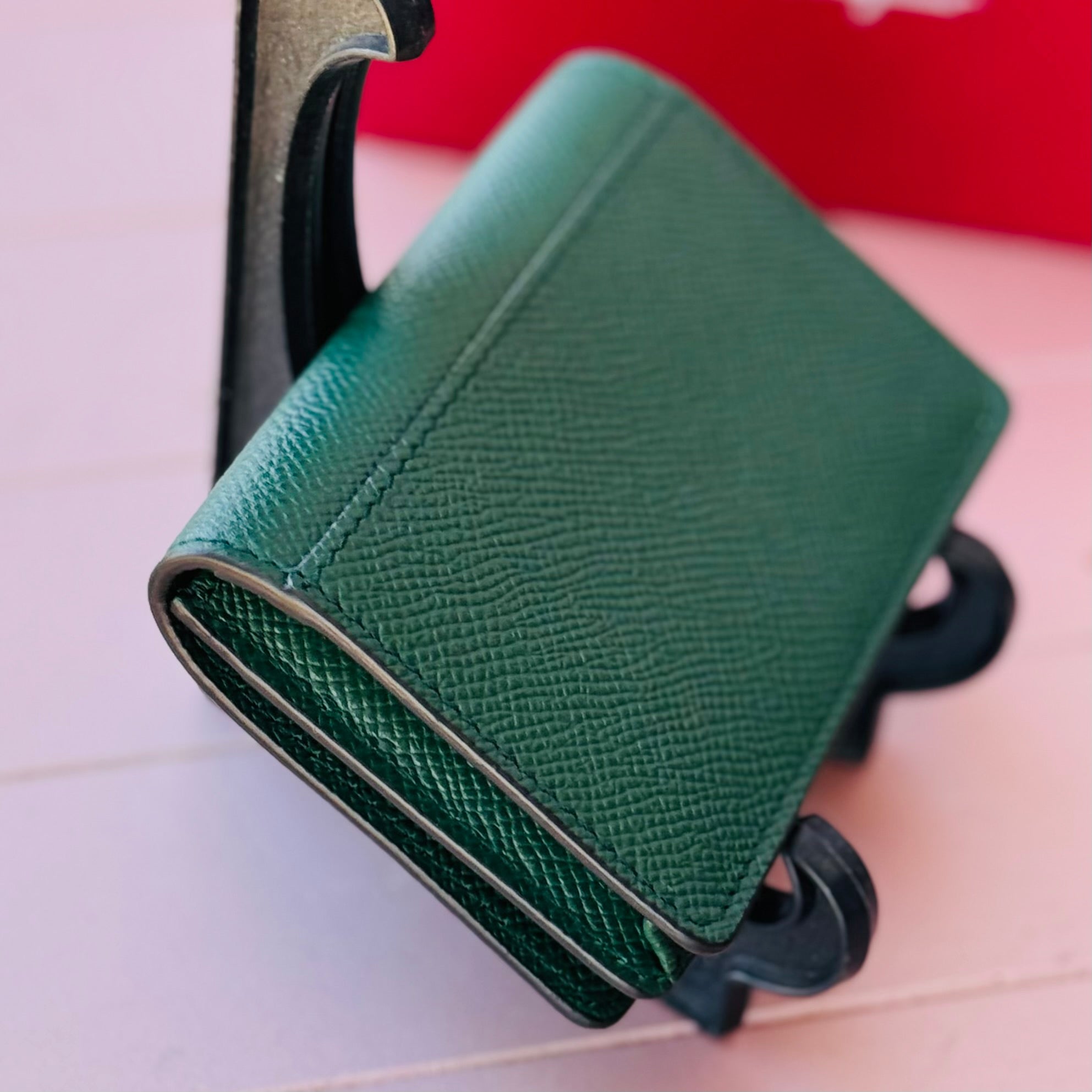 Salvatore Ferragamo Green Leather Double Gancini Mini Wallet