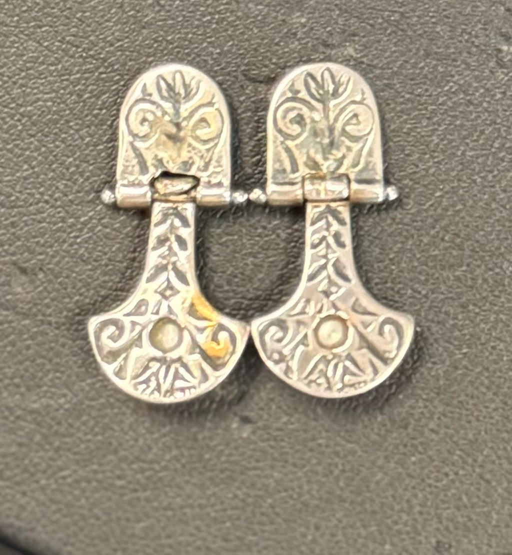 Textured Sterling Silver & Pearl Medieval Intricate Metalwork Hinged Earrings