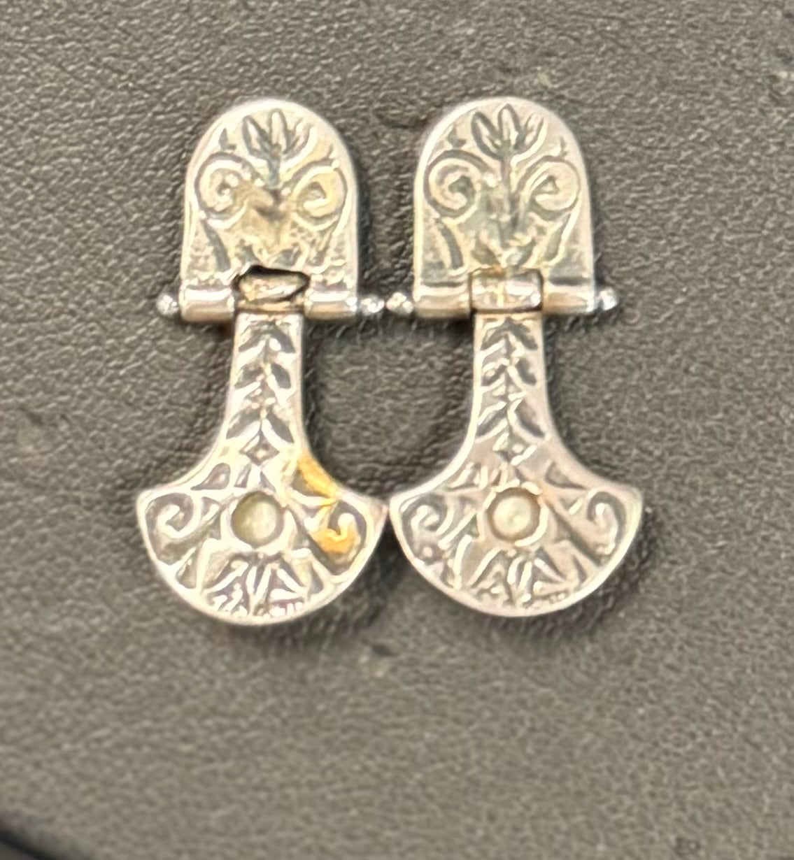Textured Sterling Silver & Pearl Medieval Intricate Metalwork Hinged Earrings