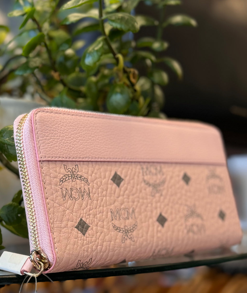 MCM Pink Monogram Leather Zip Around Wallet NEW w/Tags!