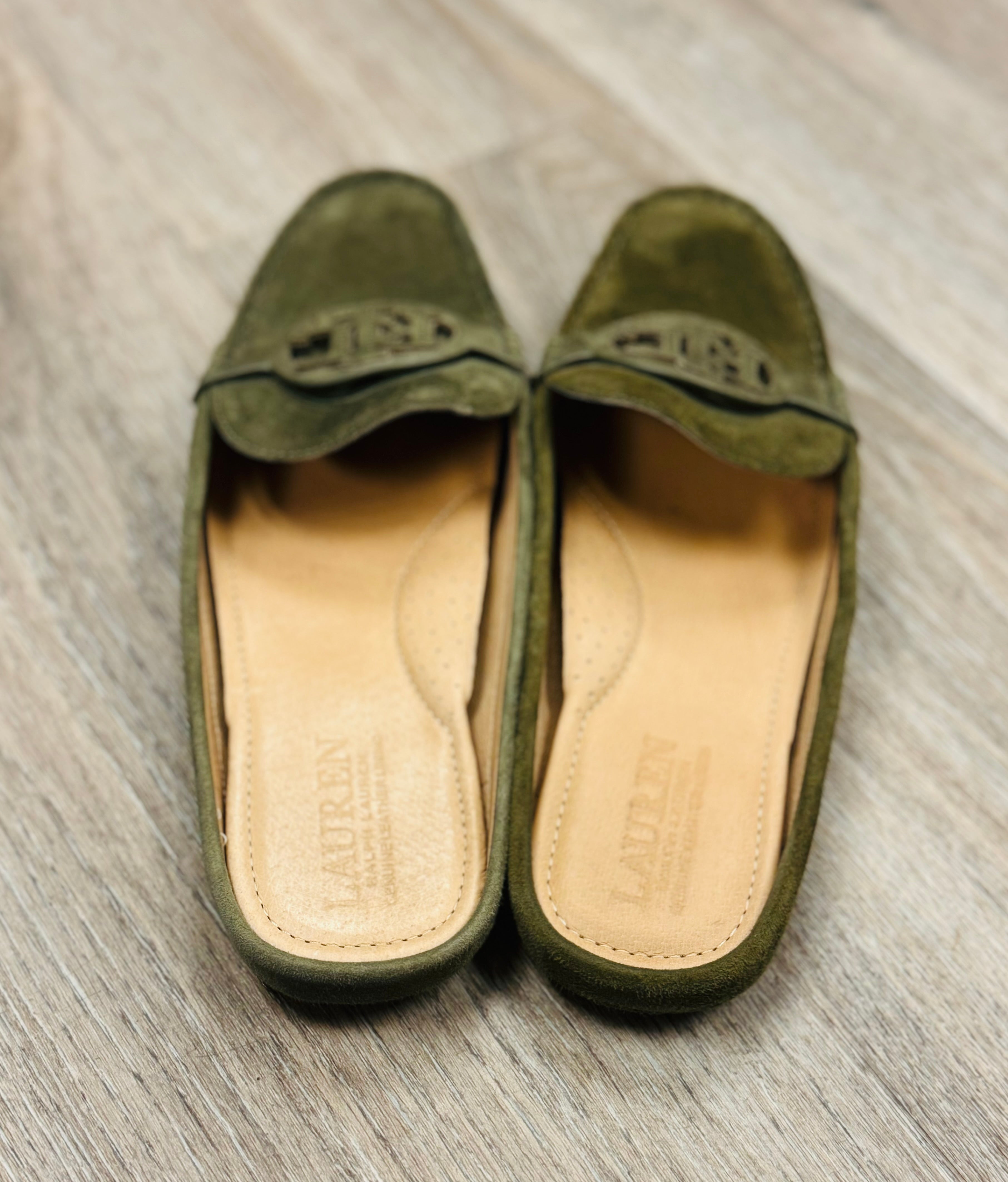 LAUREN RALPH LAUREN Green Suede Driving Loafers Sz. 8 1/2