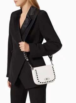 MULBERRY White & Black Leather Darley Small Satchel Crossbody Turn Lock Bag