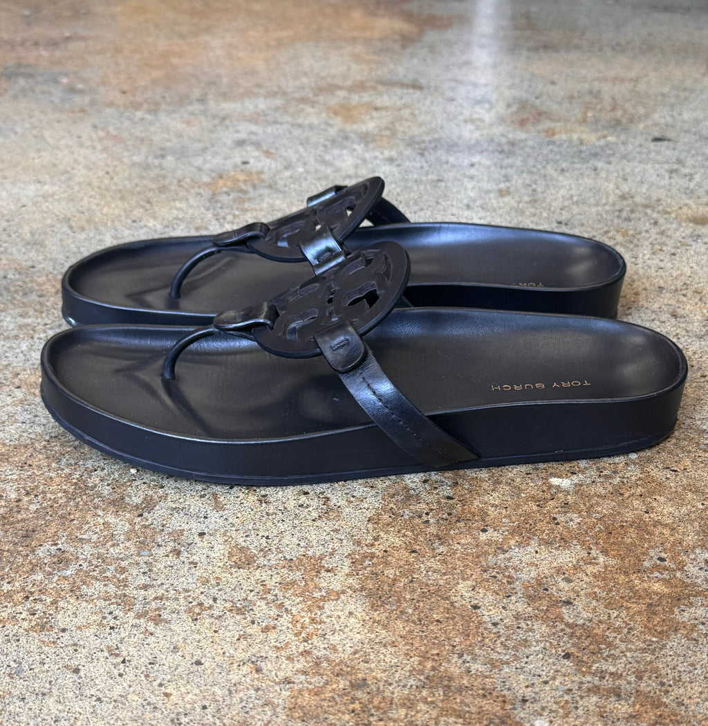 TORY BURCH Black Miller Cloud Thong Sandal Sz. 10