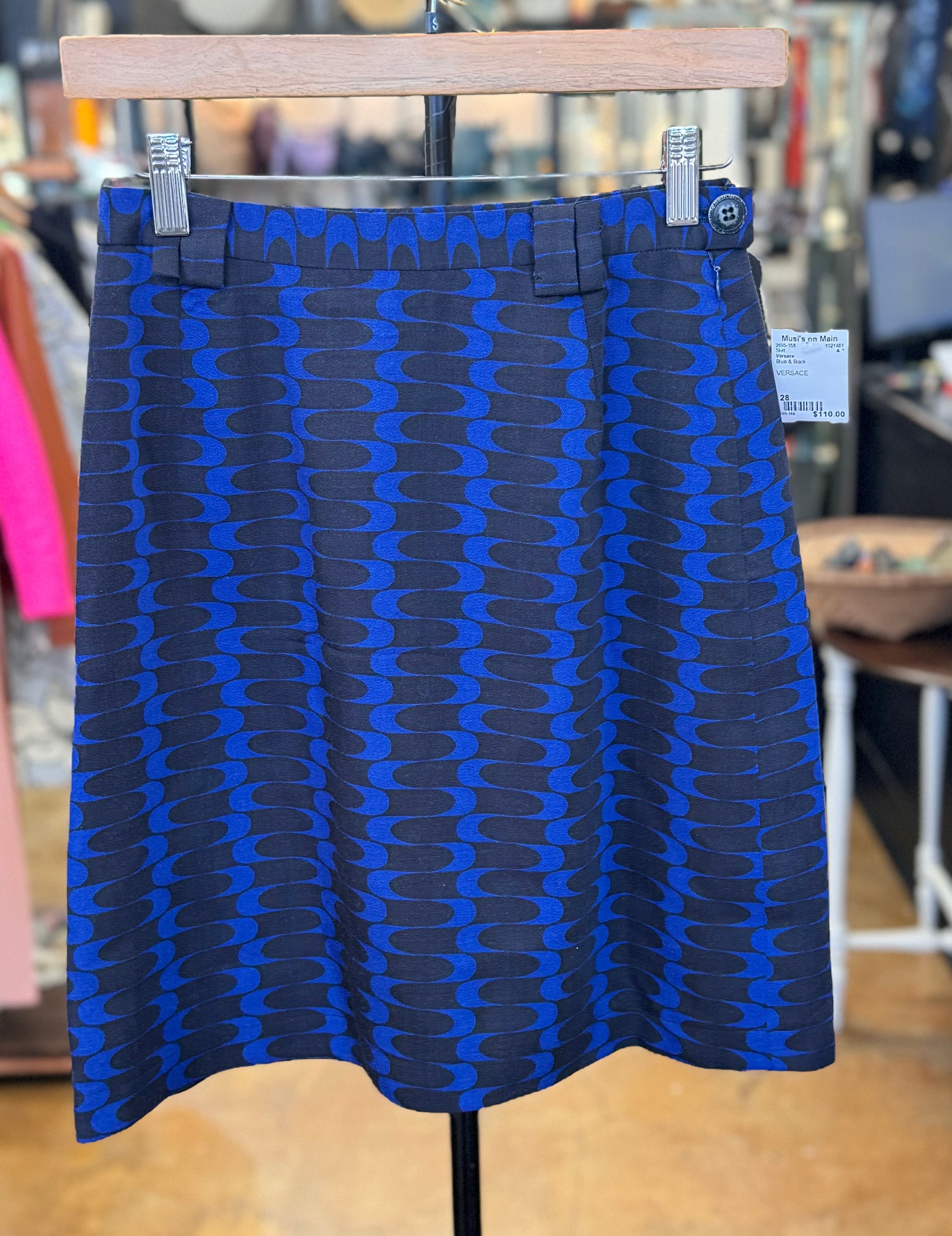 Vintage VERSACE Black & Blue Mini Skirt Sz. 28