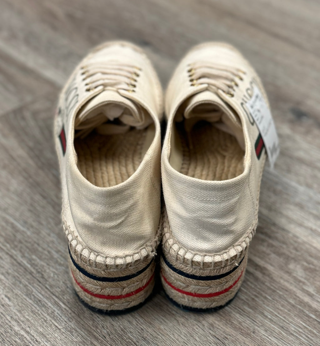 GUCCI Lillibeth Canvas Espadrille Platform Logo Sneakers Sz. 38 / 8
