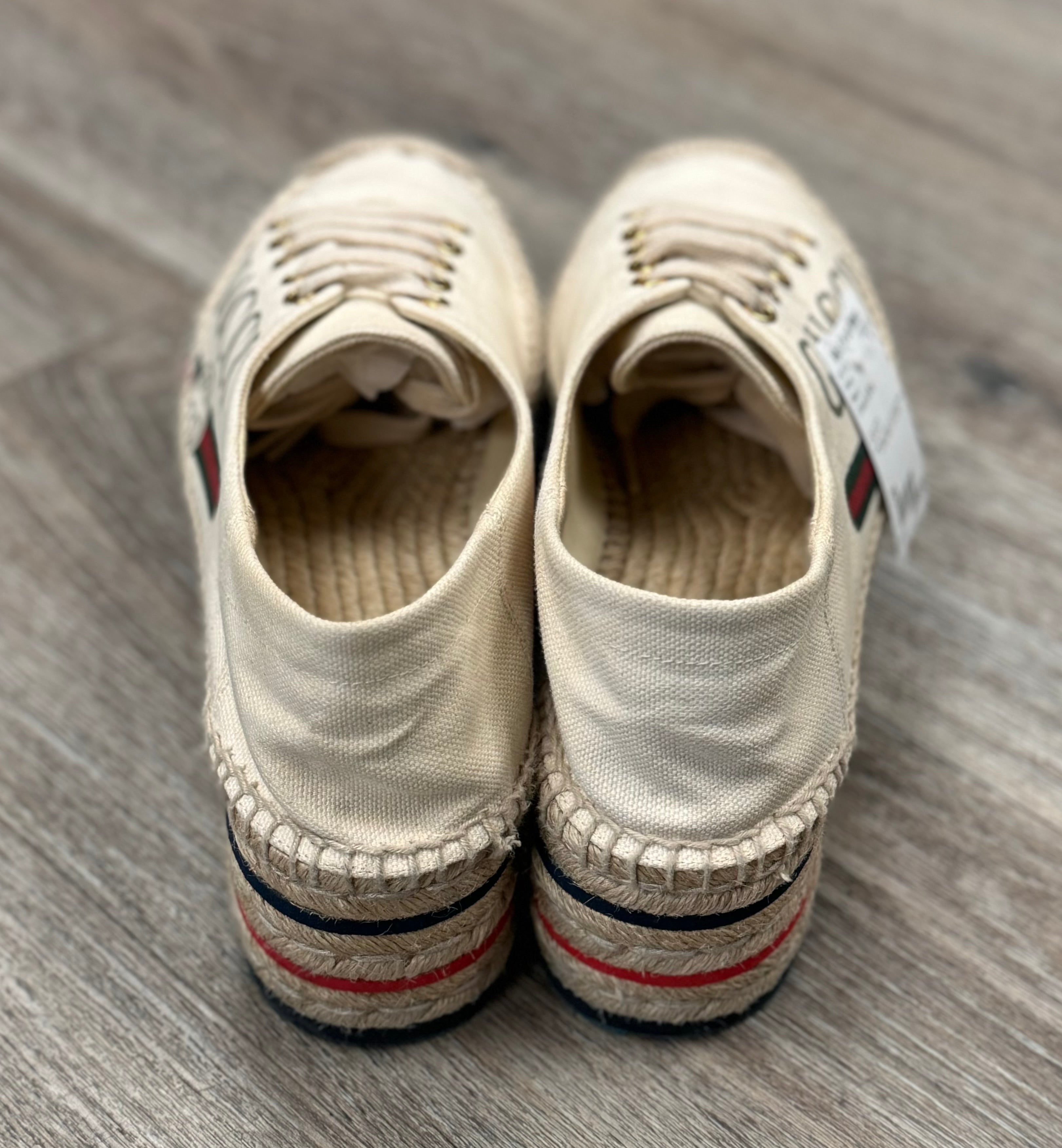 GUCCI Lillibeth Canvas Espadrille Platform Logo Sneakers Sz. 38 / 8