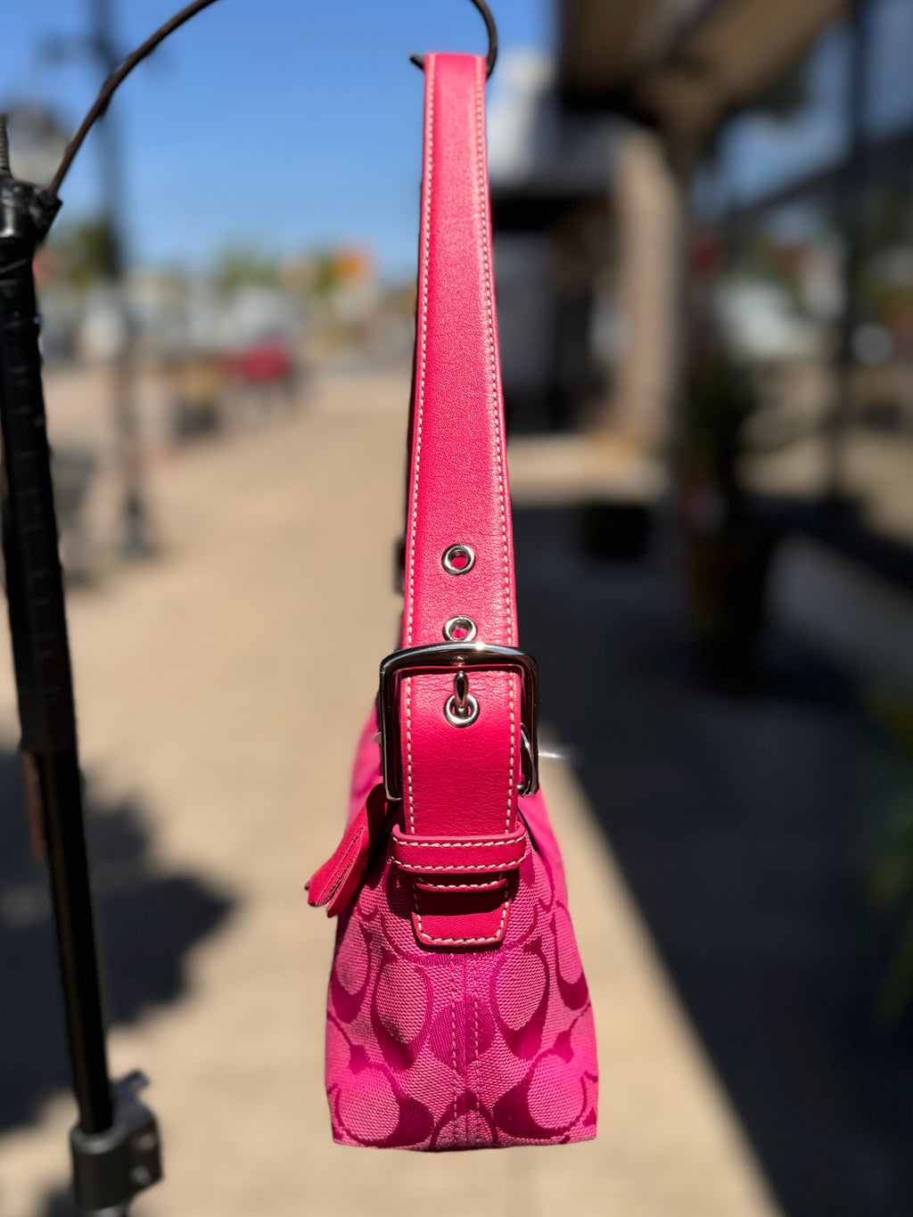 COACH Pink Y2K Vintage Hampton East West Demi Canvas Shoulder Bag
