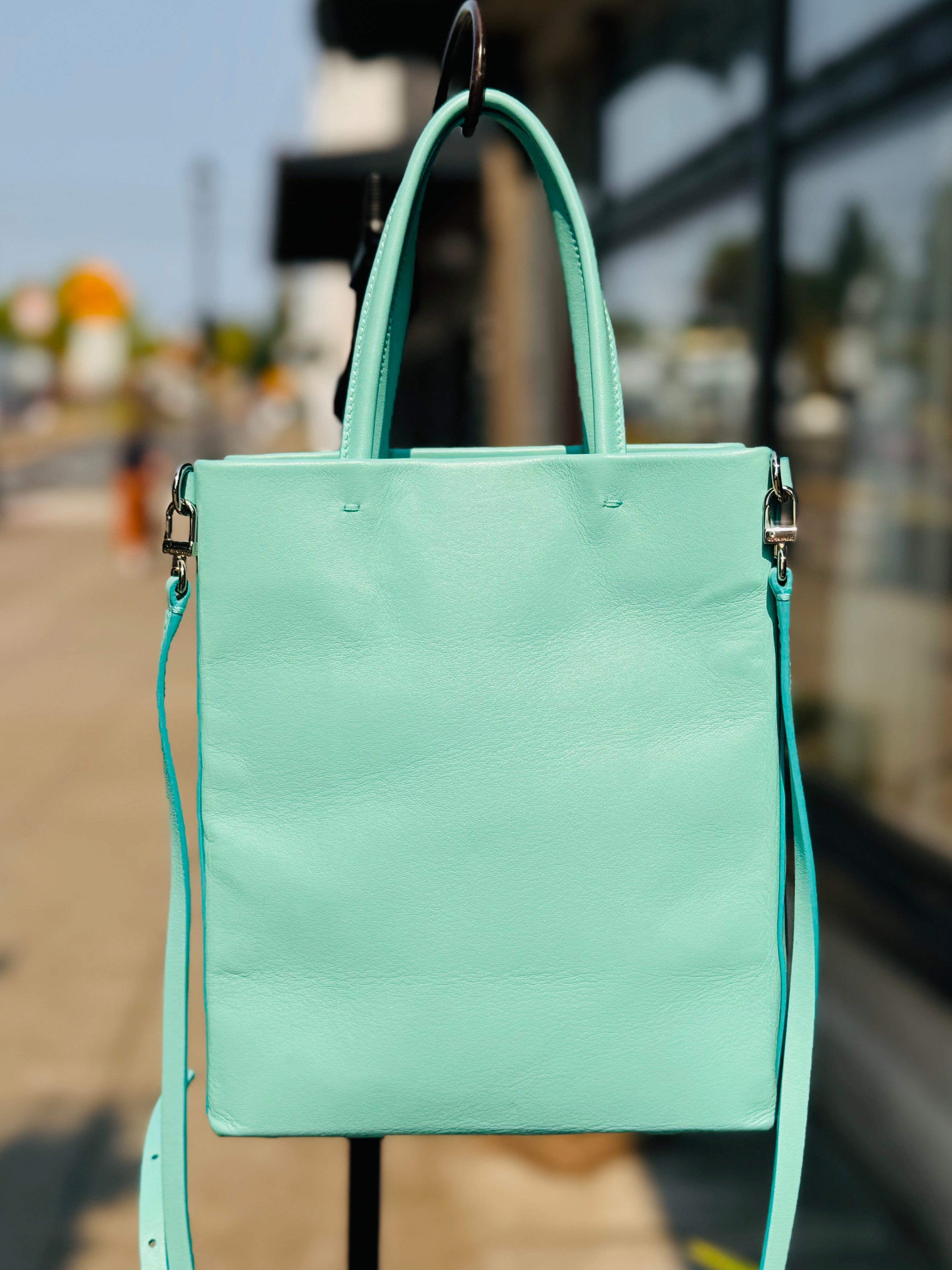 TIFFANY & CO. Turquoise Mini Leather Shopping Hand Bag