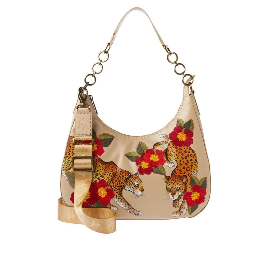 ANUSCHKA Floral Leopard Garden Embroidered Hand Painted Bag NEW!