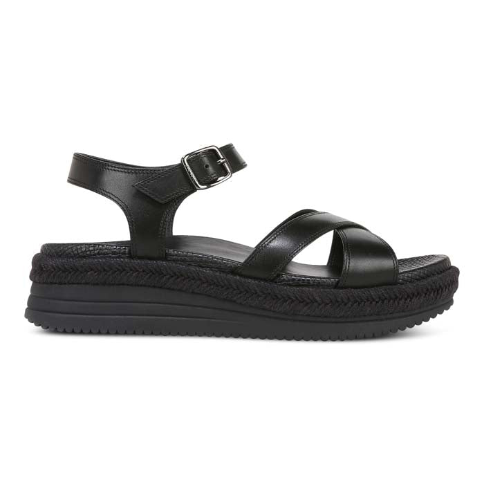 VIONIC Black Leather Espadrille Ankle Strap Sandals Sz. 9 1/2 w/Box!