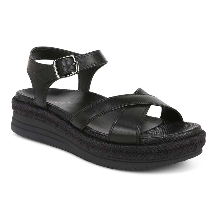 VIONIC Black Leather Espadrille Ankle Strap Sandals Sz. 9 1/2 w/Box!
