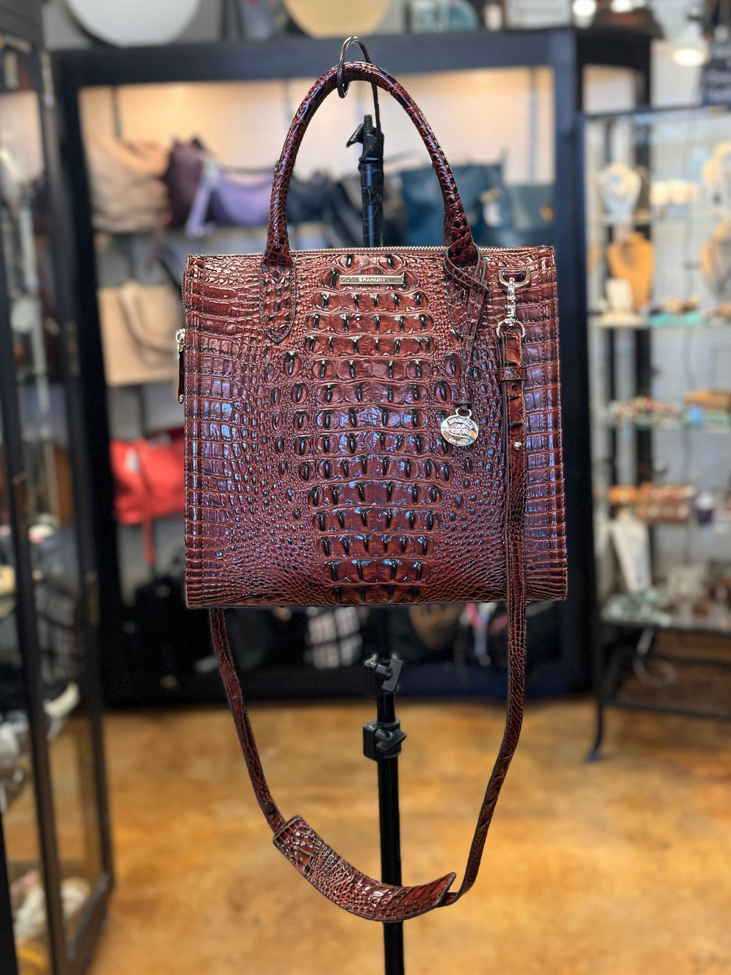 BRAHMIN Brown Croc Embossed Caroline Melbourne Bag