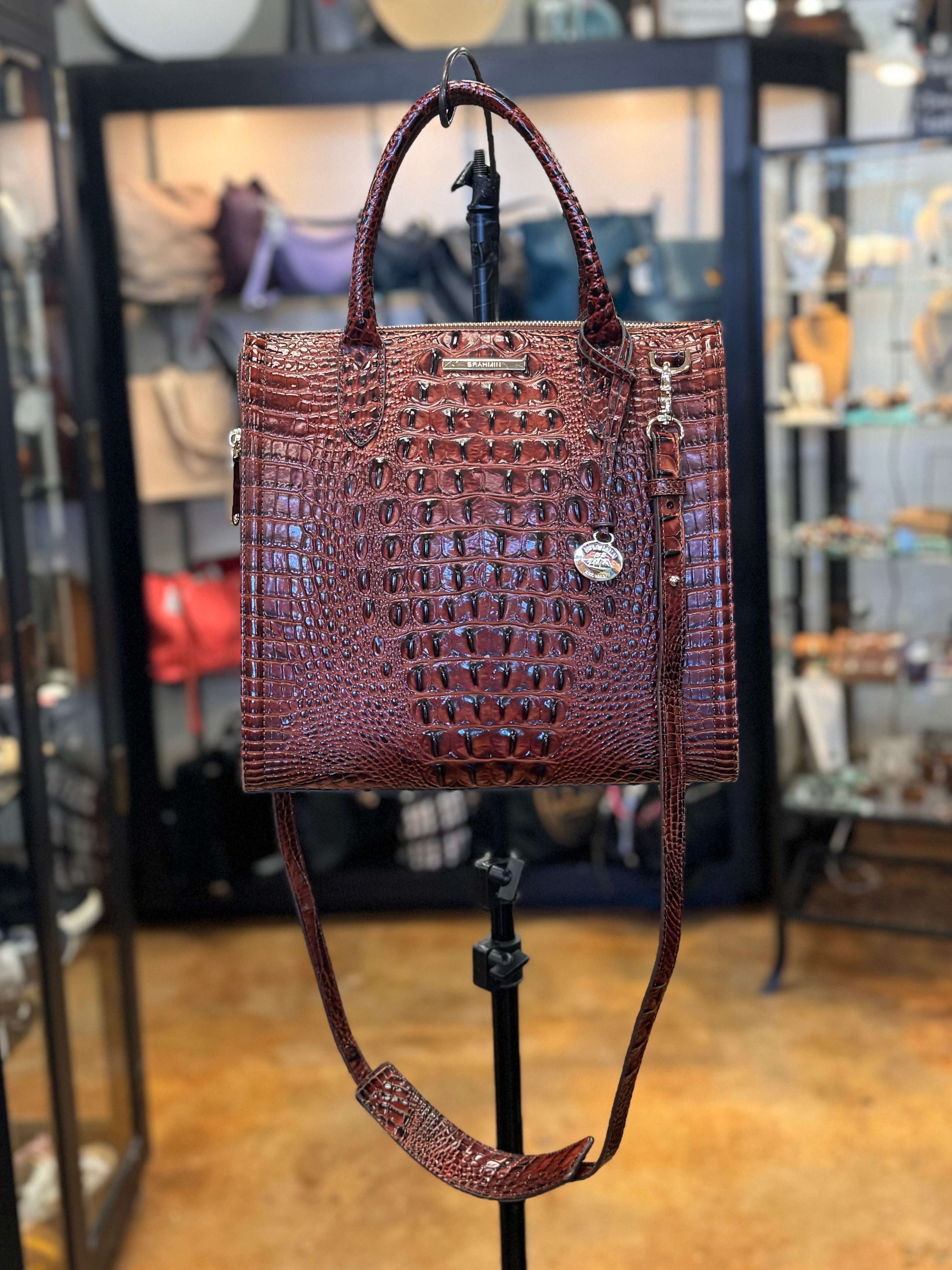 BRAHMIN Brown Croc Embossed Caroline Melbourne Bag