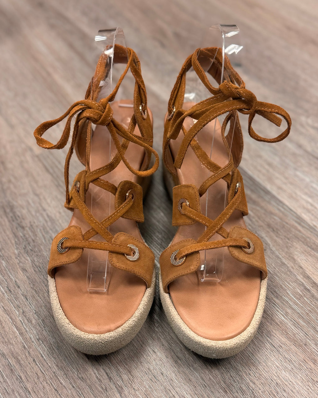by ANTHROPOLOGIE Brown Tie Up Gladiator Wedge Sandals Sz. 39 / 9