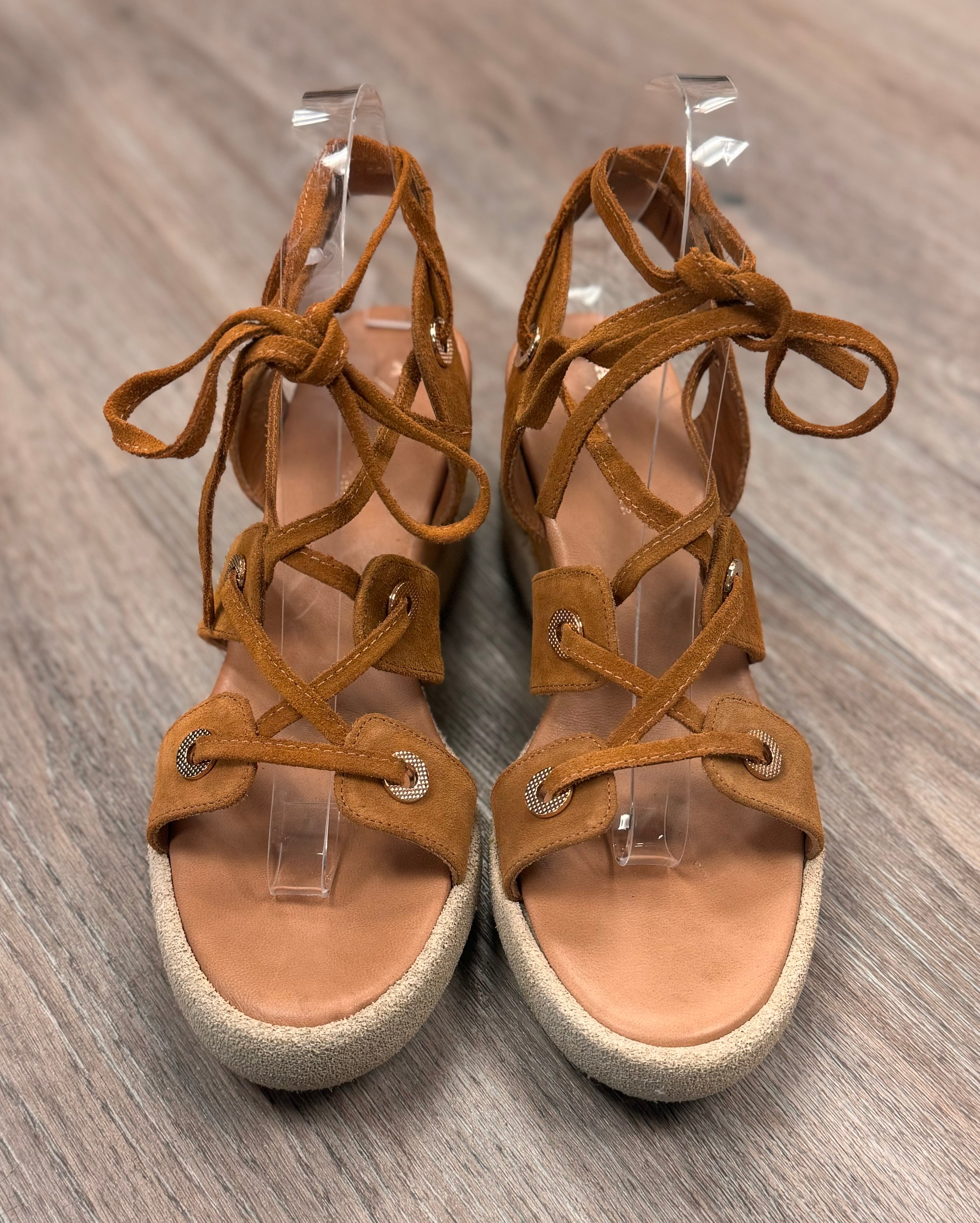 by ANTHROPOLOGIE Brown Tie Up Gladiator Wedge Sandals Sz. 39 / 9