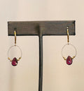 14K Y. Gold Pear Drop Faceted Ruby Hoop Earrings