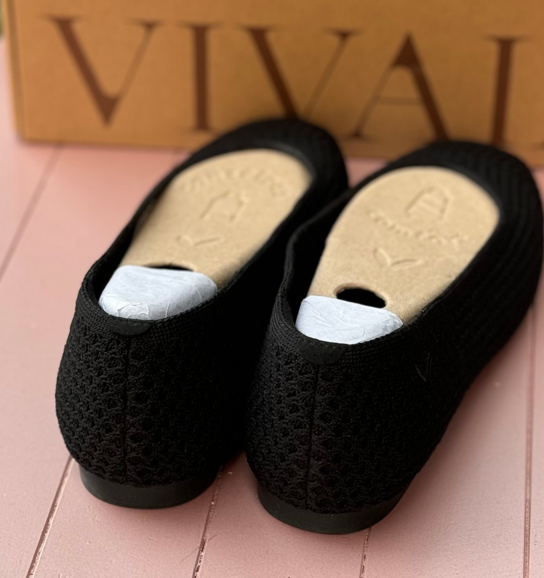 VIVAIA Margot 2.0 Black Mesh Square Toe Ballet Flats Sz. 39 / 8-8.5
