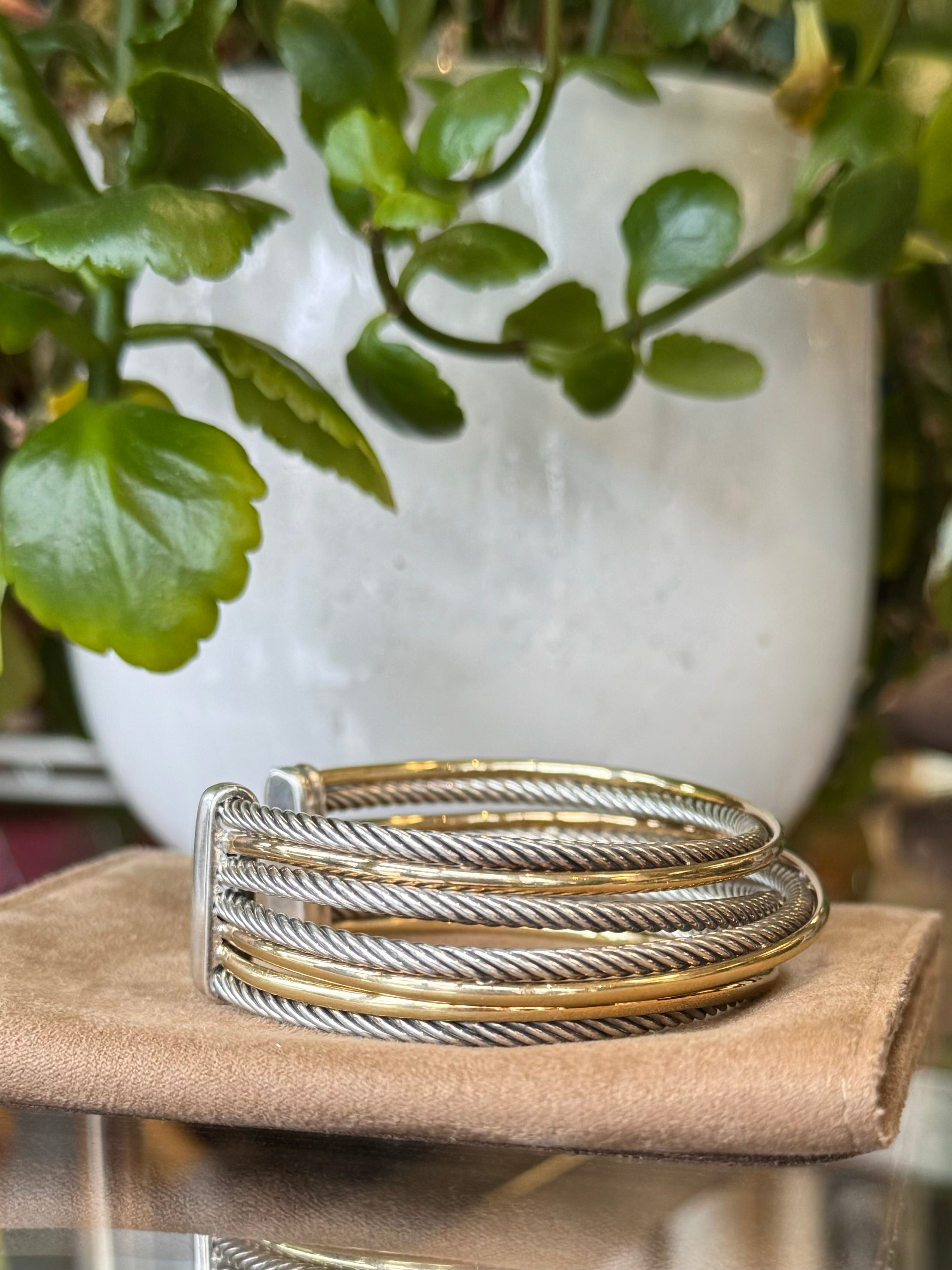 SOLD! DAVID YURMAN 18K Y. Gold & Sterling Two-Tone Crossover Cuff
