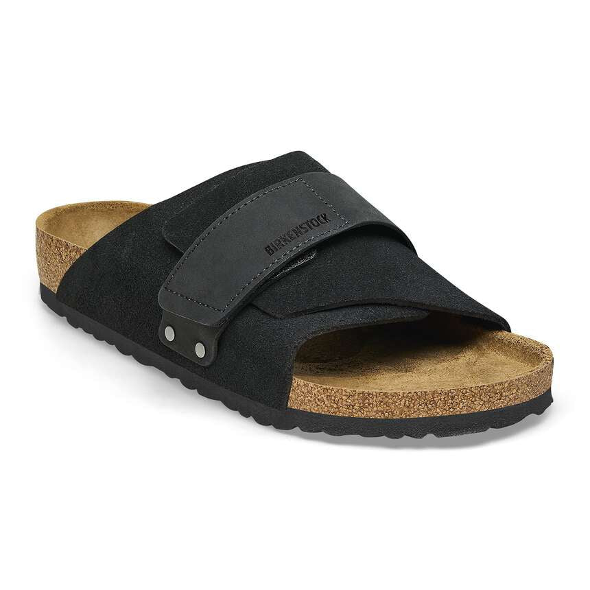 BIRKENSTOCK Black Kyoto Leather Strap Slides Sz. 38