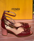 FENDI Pink Leather Embossed Heel Ankle Wrap Sandals Sz. 8