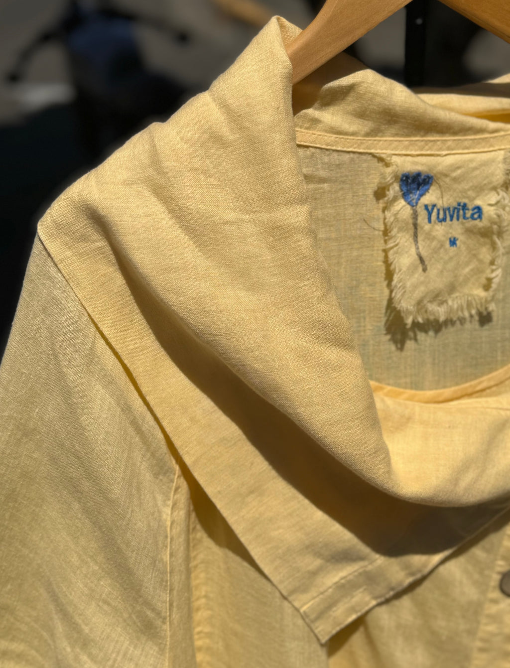 YUVITA Yellow 100% Linen Button Up Long Jacket Medium