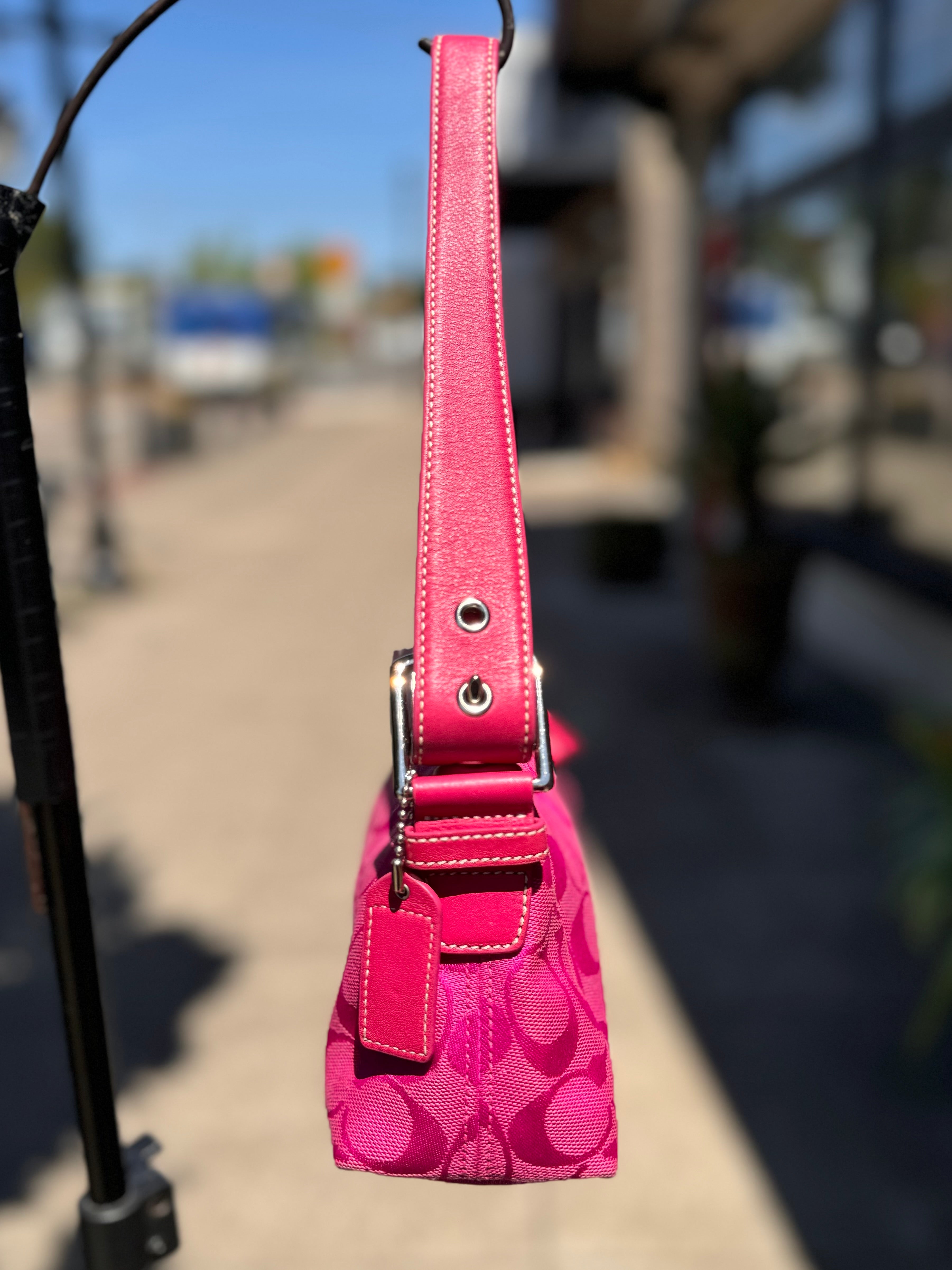 COACH Pink Y2K Vintage Hampton East West Demi Canvas Shoulder Bag