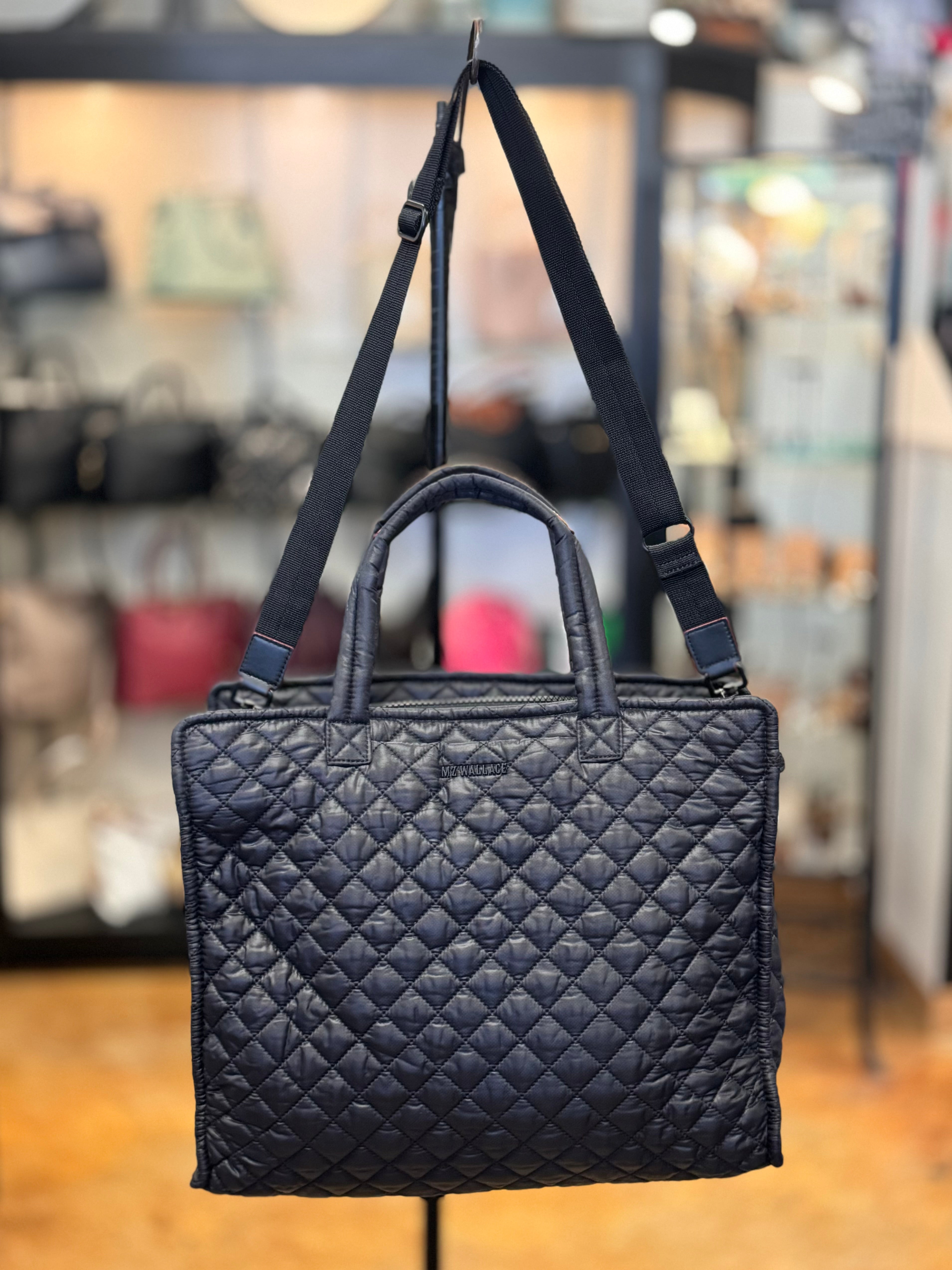 MZ WALLACE Black Nylon Quilted Box Tote