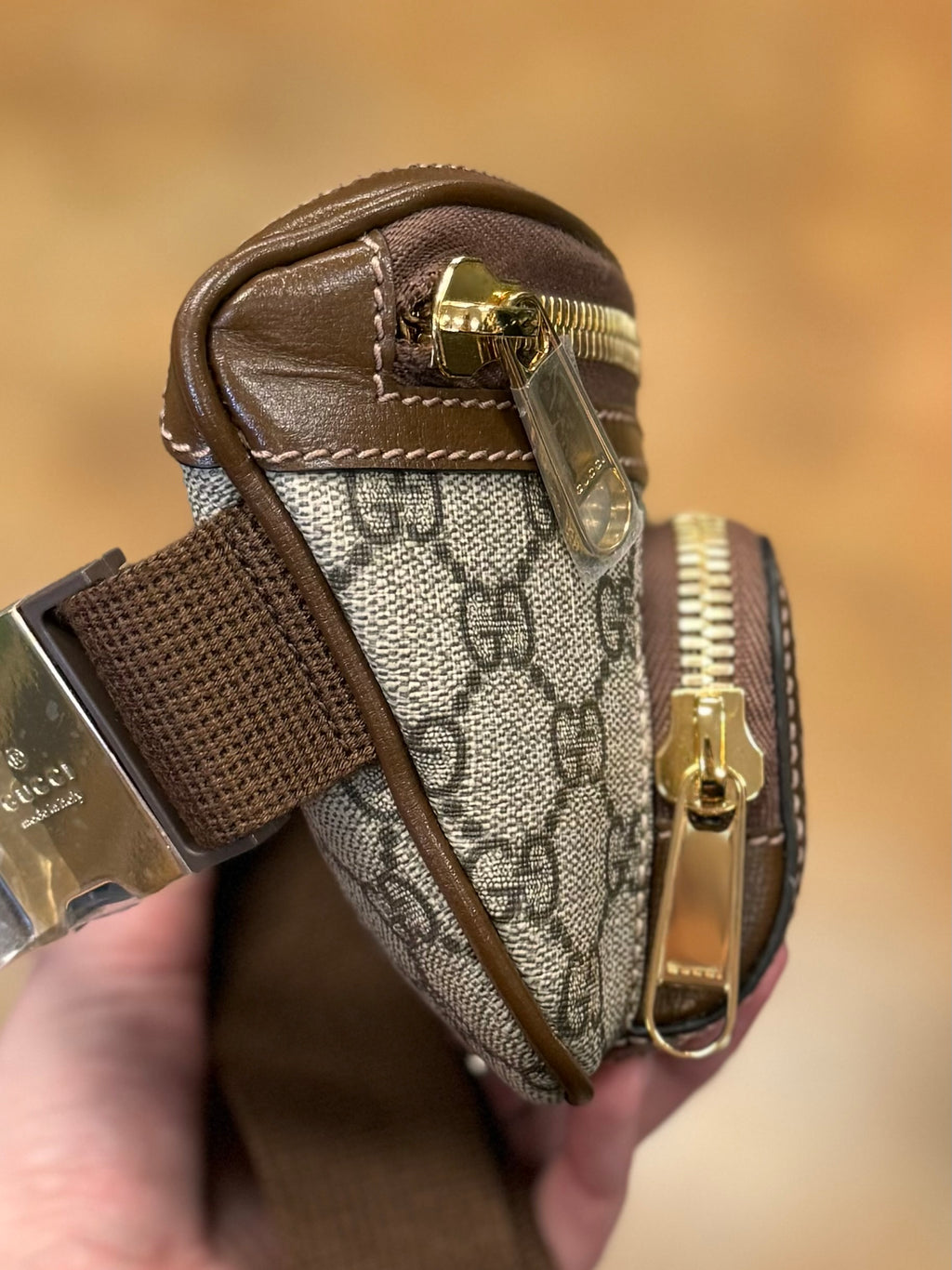 GUCCI Interlocking GG Brown Monogram Canvas Belt Bag NEW