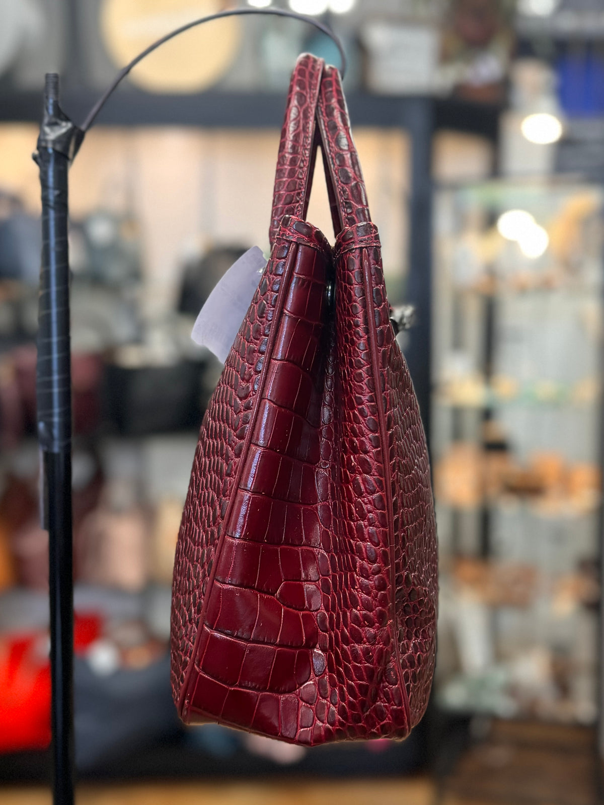 LONGCHAMP Vintage Y2K Maroon Croc Embossed Leather Tote Bag