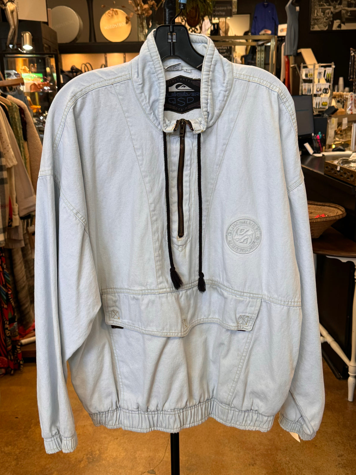QUIKSILVER 90s Vintage Men’s Light Wash Denim Anorak Pullover Shacket Large
