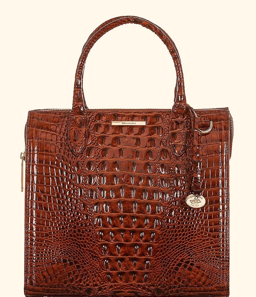BRAHMIN Brown Croc Embossed Caroline Melbourne Bag