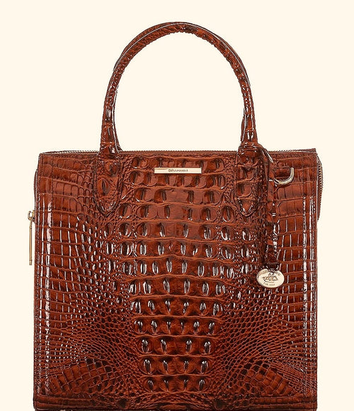 BRAHMIN Brown Croc Embossed Caroline Melbourne Bag