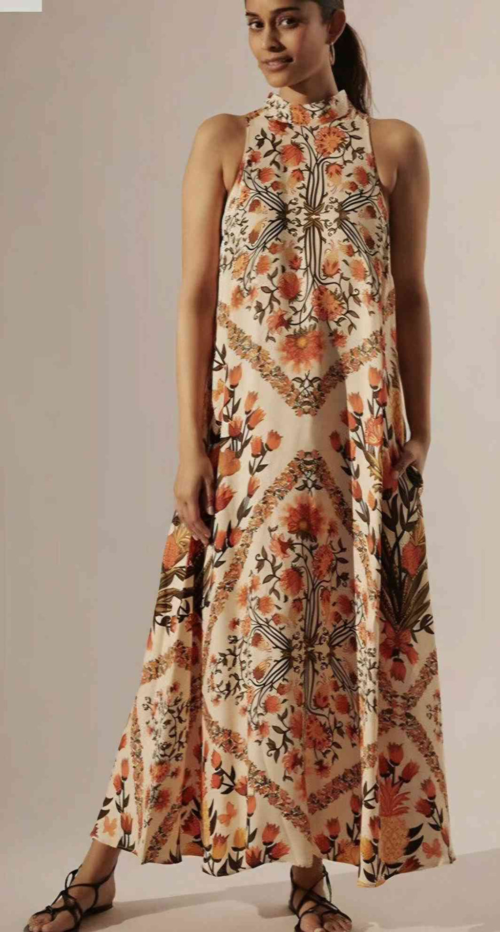 FARM RIO Halter Maxi Folkloric Floral Dress Sz. 1X