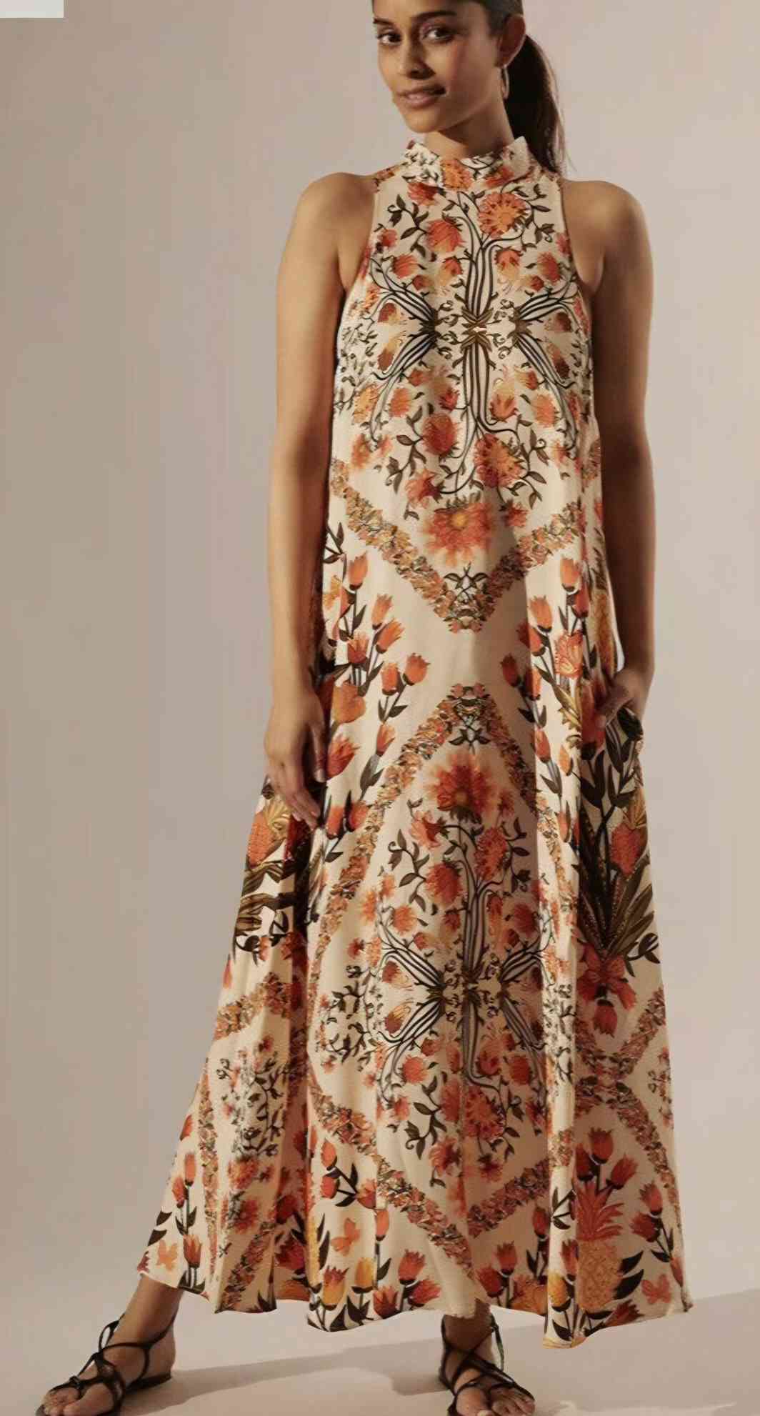 FARM RIO Halter Maxi Folkloric Floral Dress Sz. 1X