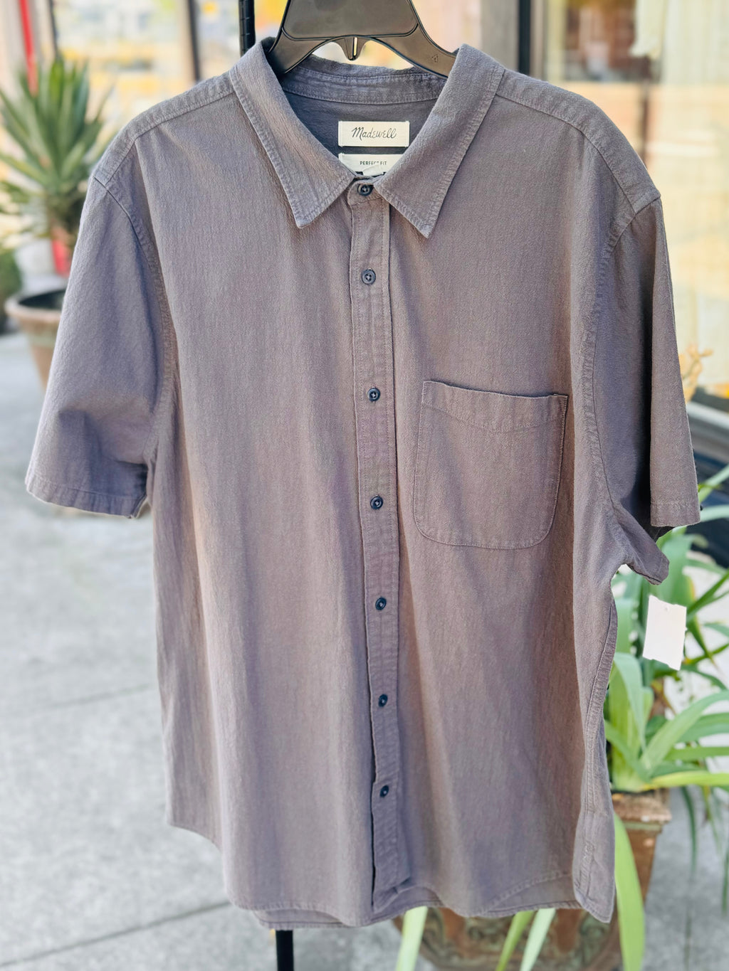 Madewell Grey 100% Cotton Button Up Short Sleeve Shirt X-Large