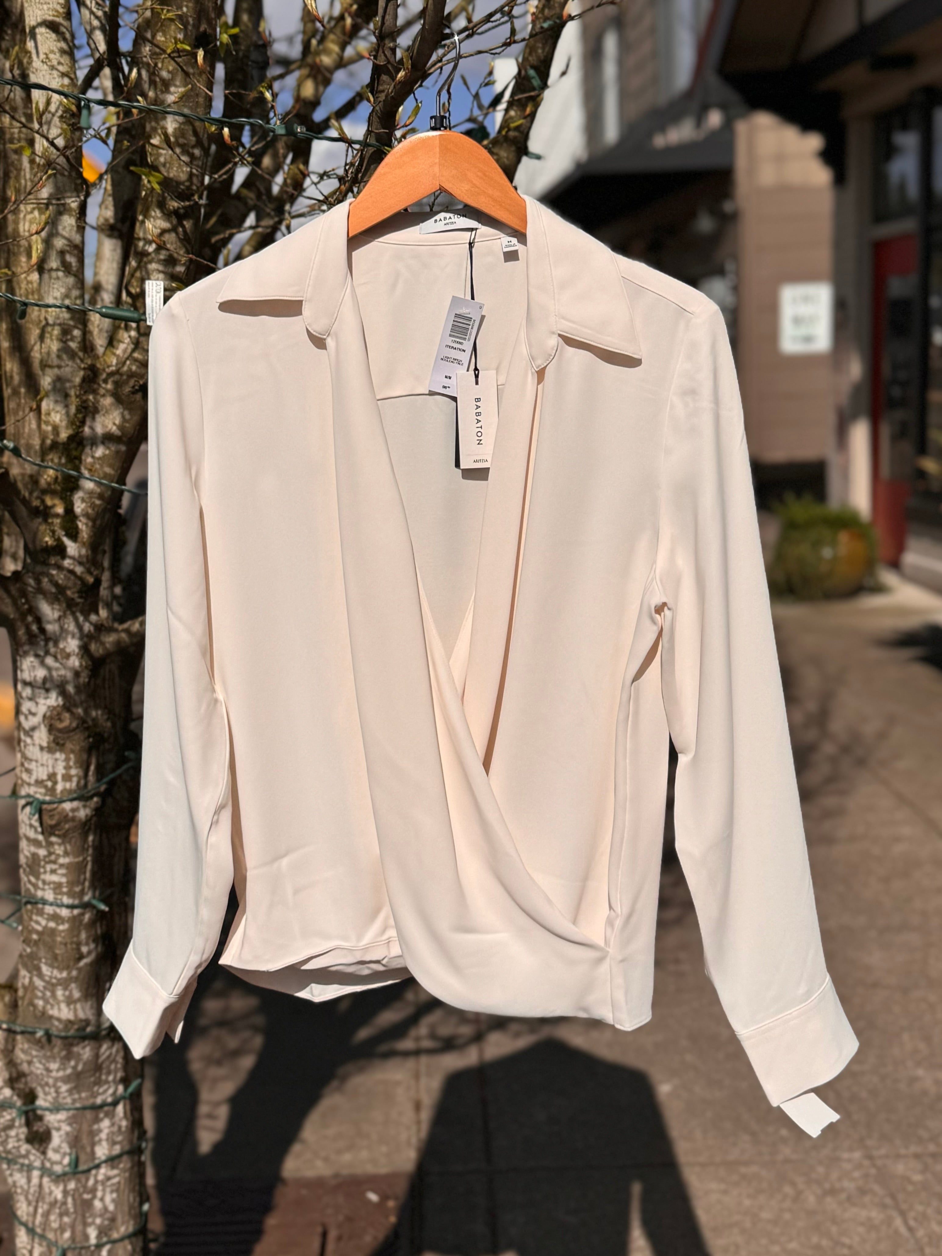 BABATON Cream Faux Wrap Blouse Medium