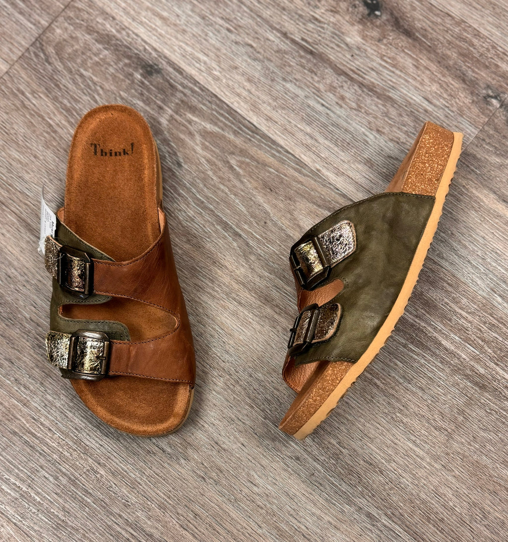 Think! Brown & Green Buckle Bluza 2 Slide Sandals Sz. 38