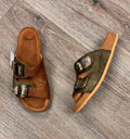 Think! Brown & Green Buckle Bluza 2 Slide Sandals Sz. 38