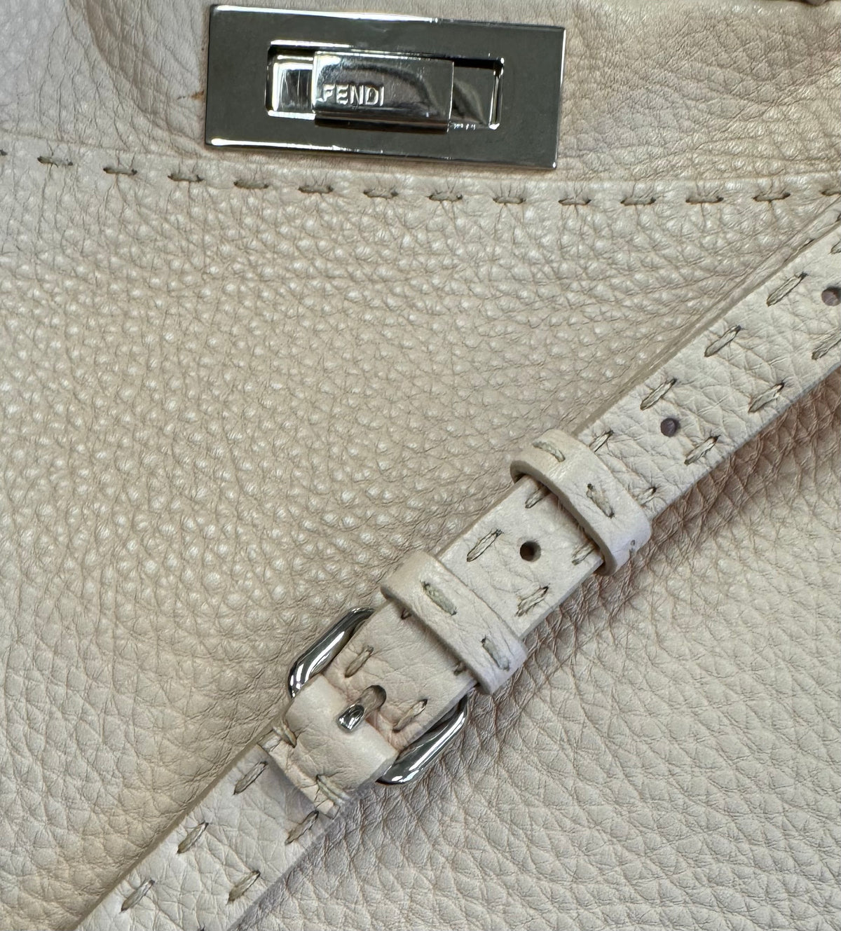 FENDI Selleria Peekaboo Pebbled Leather Satchel w/silver-tone Hardware