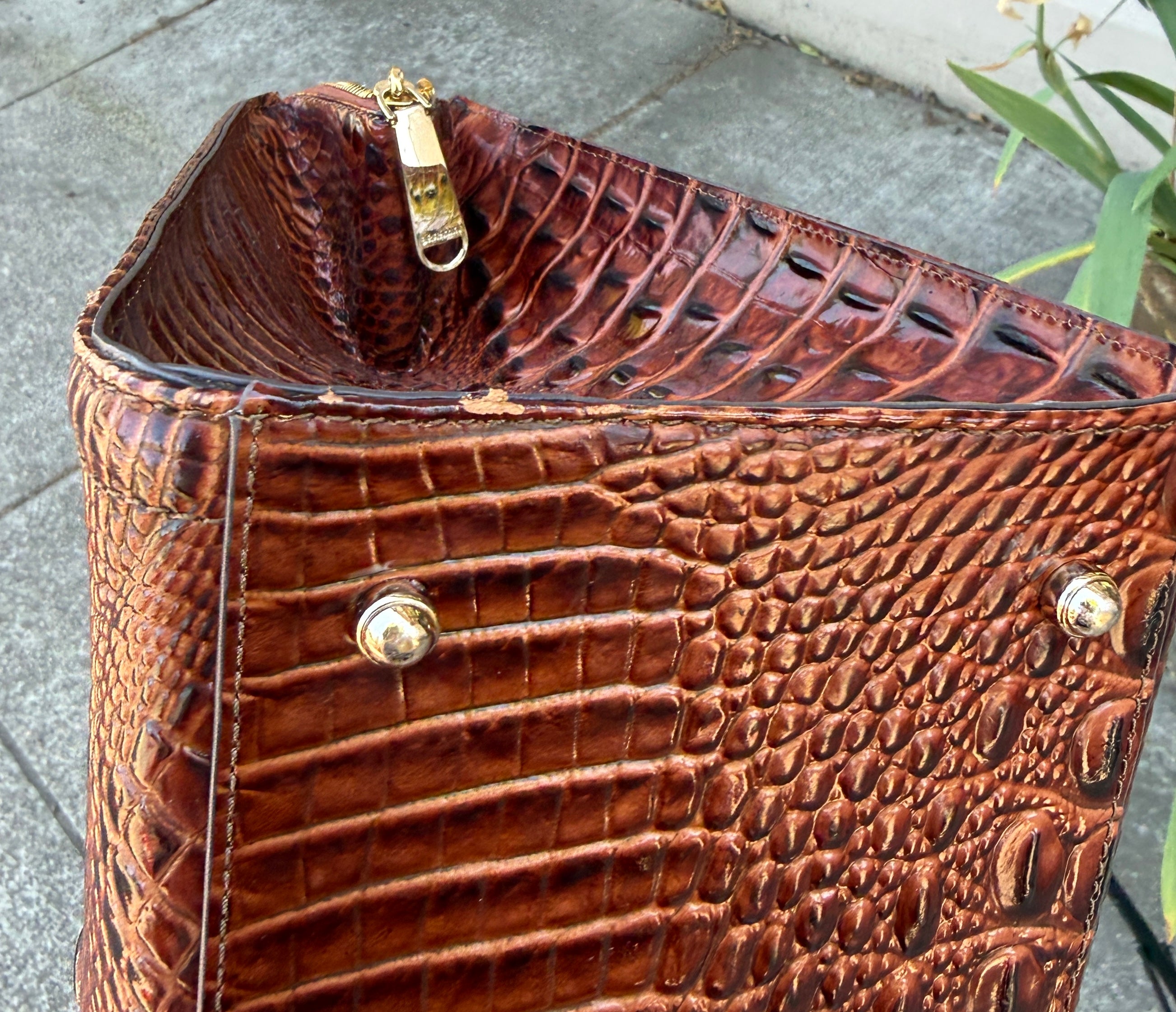 BRAHMIN Brown Croc Embossed Caroline Melbourne Bag