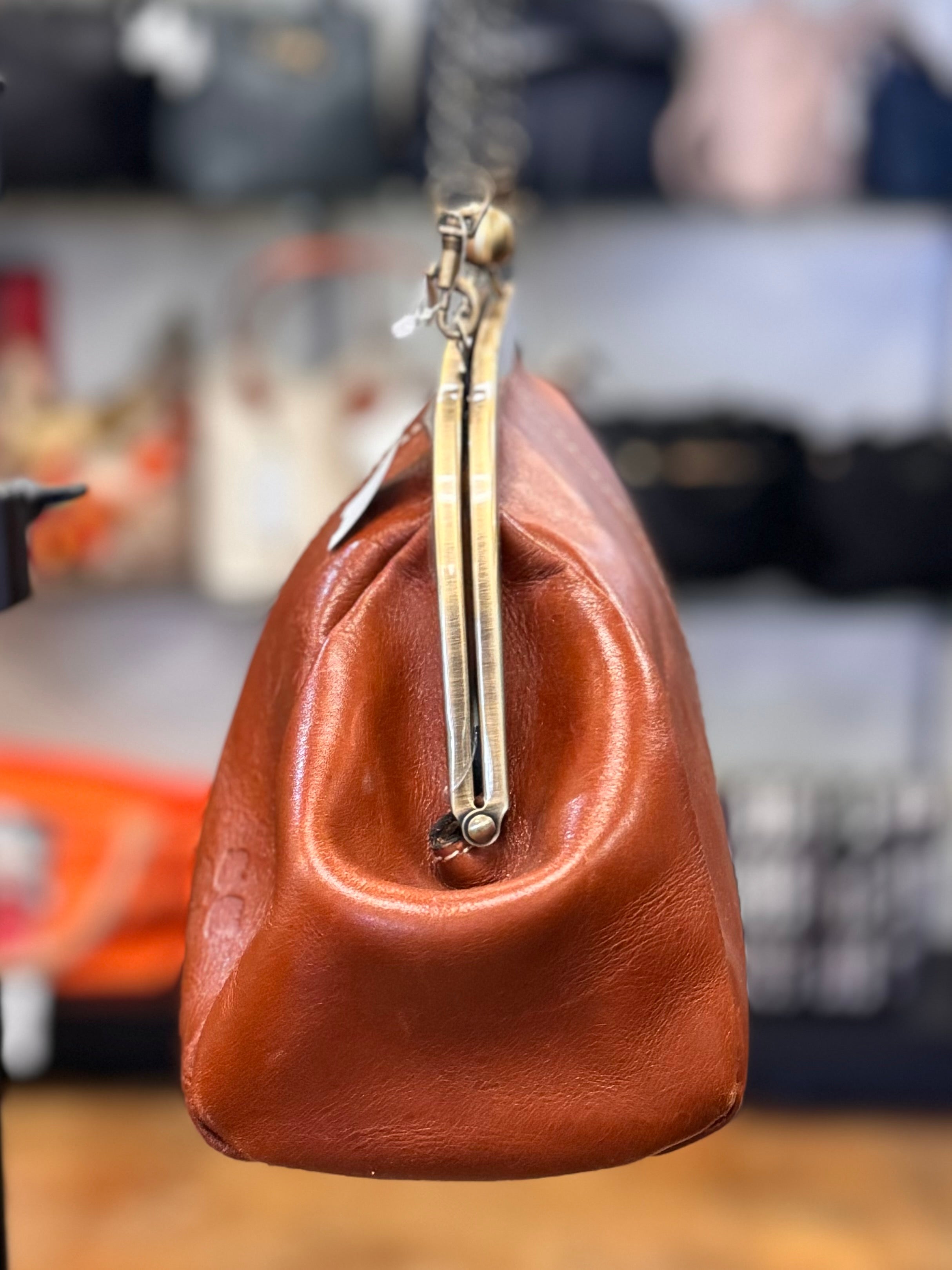 Patricia Nash Brown Leather Kiss Lock Crossbody Bag