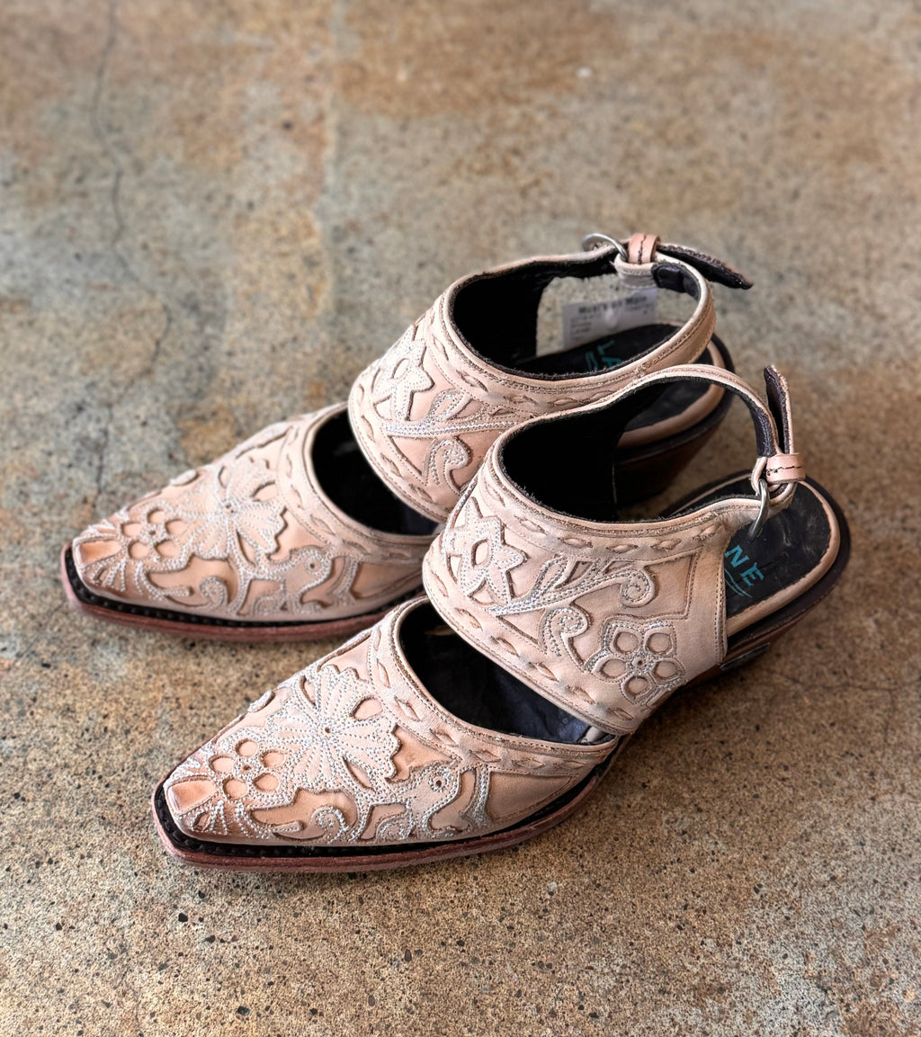LANE Leather Floral Robin Slingback Mule Sz. 7 1/2