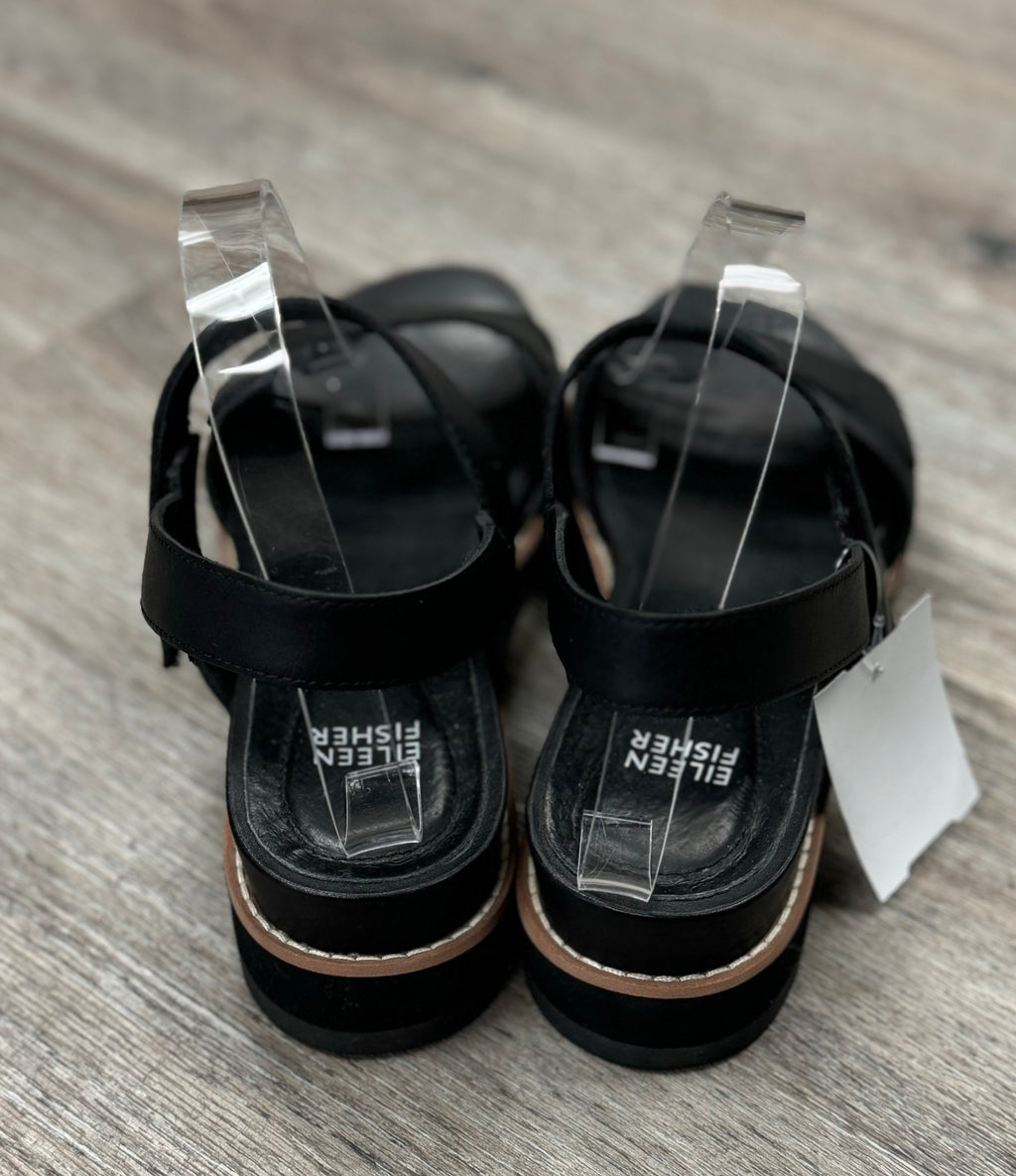 EILEEN FISHER Black Slingback Leather Sandals Sz. 8