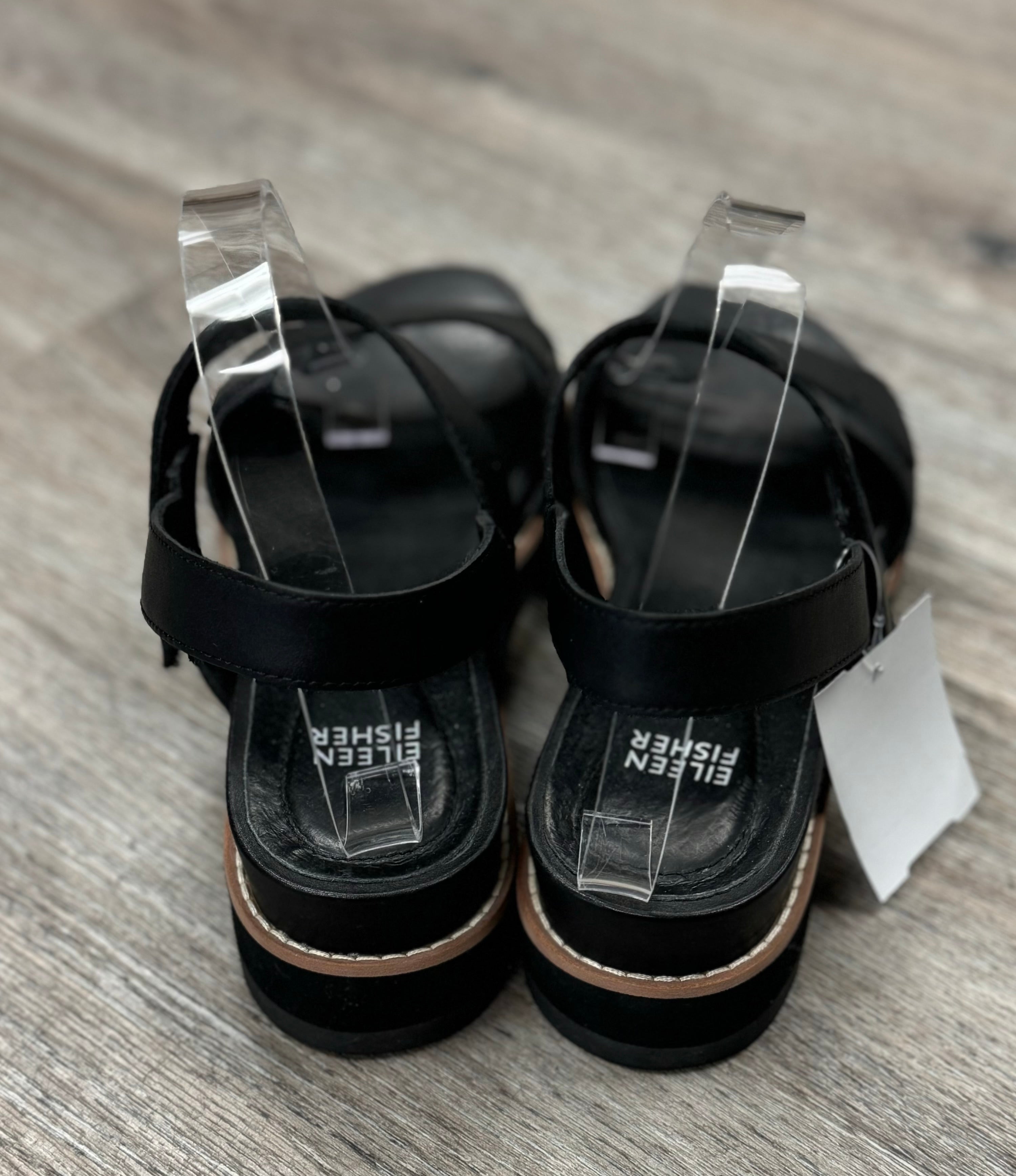 EILEEN FISHER Black Slingback Leather Sandals Sz. 8