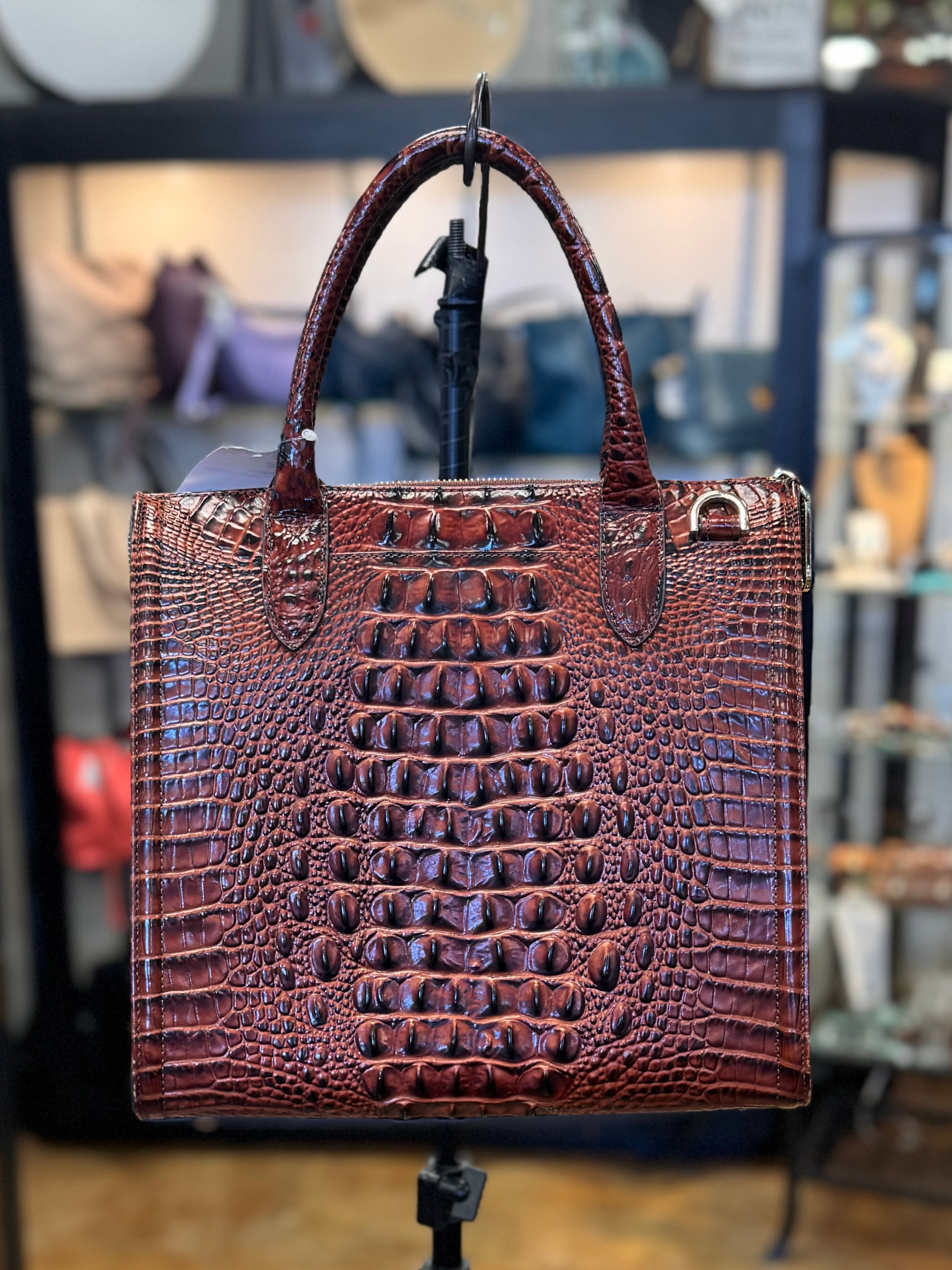 BRAHMIN Brown Croc Embossed Caroline Melbourne Bag