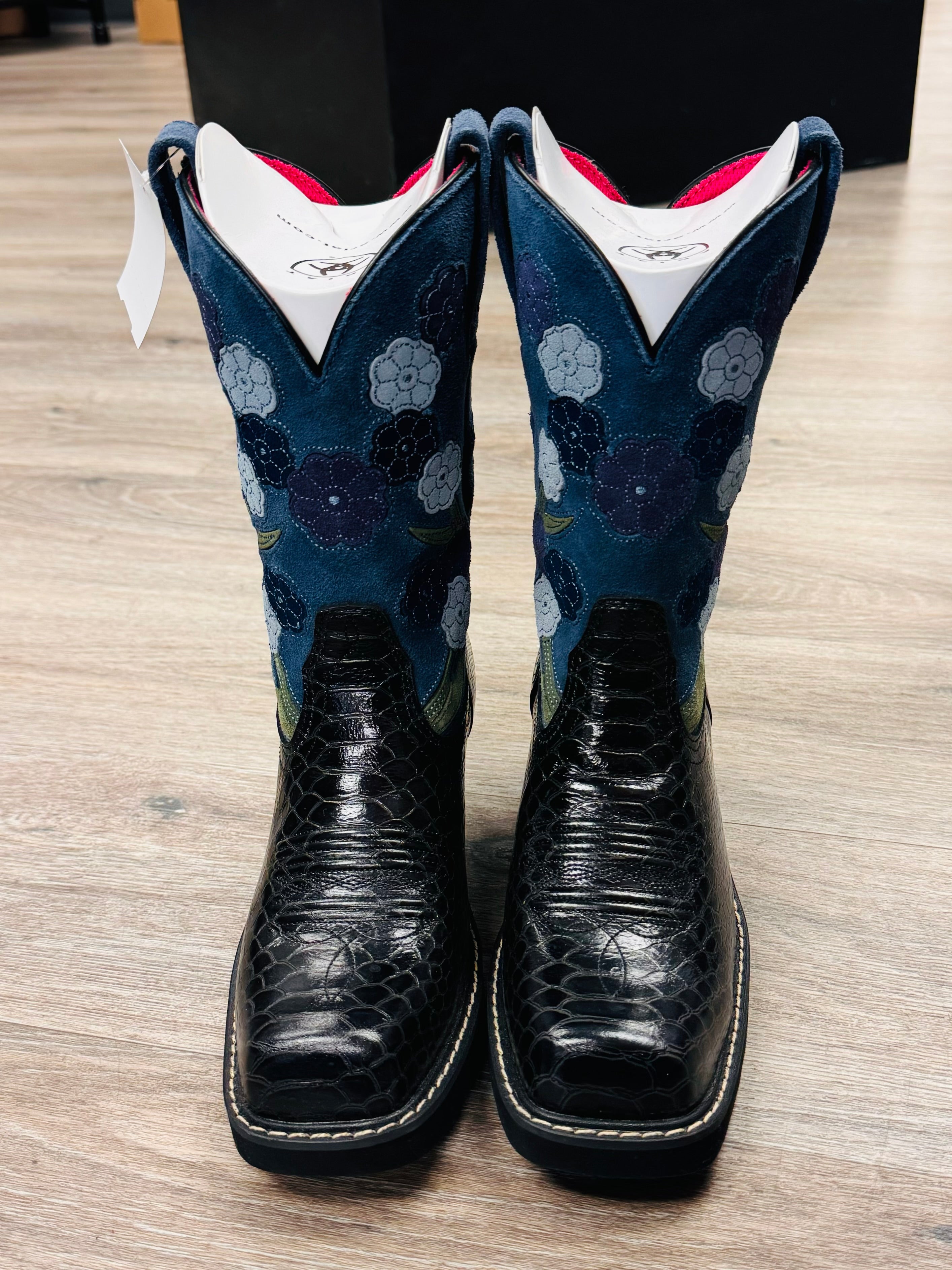 ARIAT Doll Baby Floral Suede & Embossed Leather Boots Sz. 8 1/2