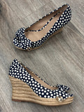 TORY BURCH Polka Dot Deep Toe Espadrille Wedge Heels Sz. 8 1/2