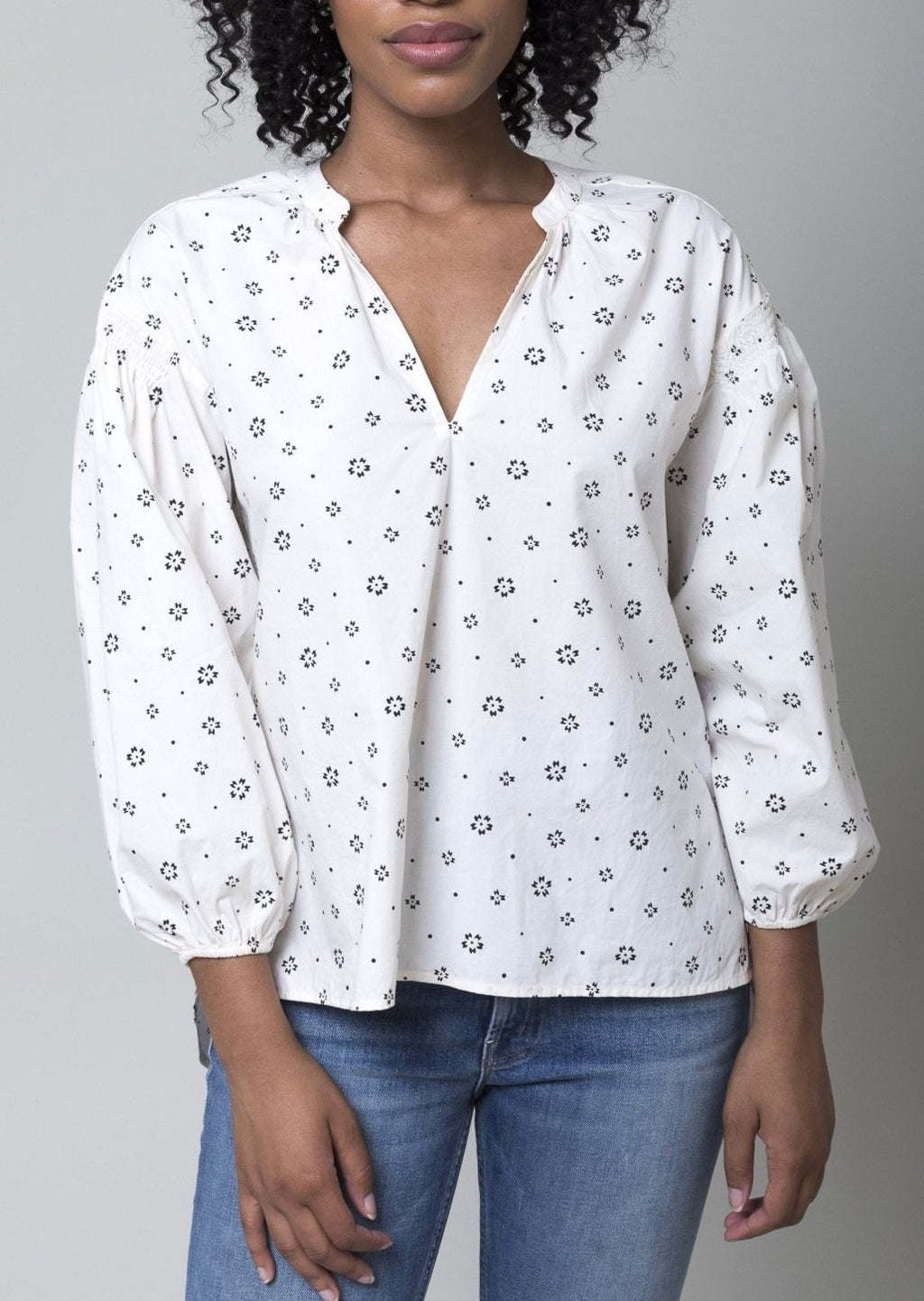APIECE APART White & Black Floral Cotton Shirt Medium