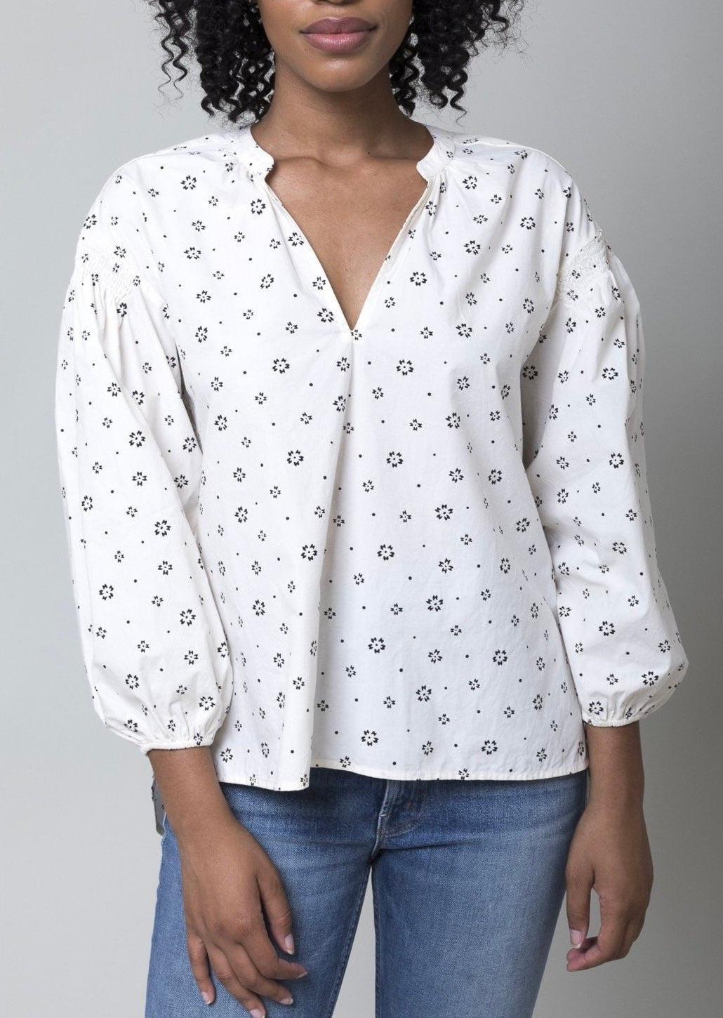 APIECE APART White & Black Floral Cotton Shirt Medium