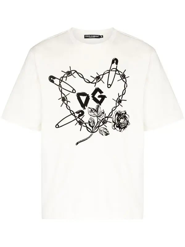 SOLD! DOLCE & GABBANA White Men's 100% Cotton Wire Heart Safety Pin T-Shirt Sz. 54